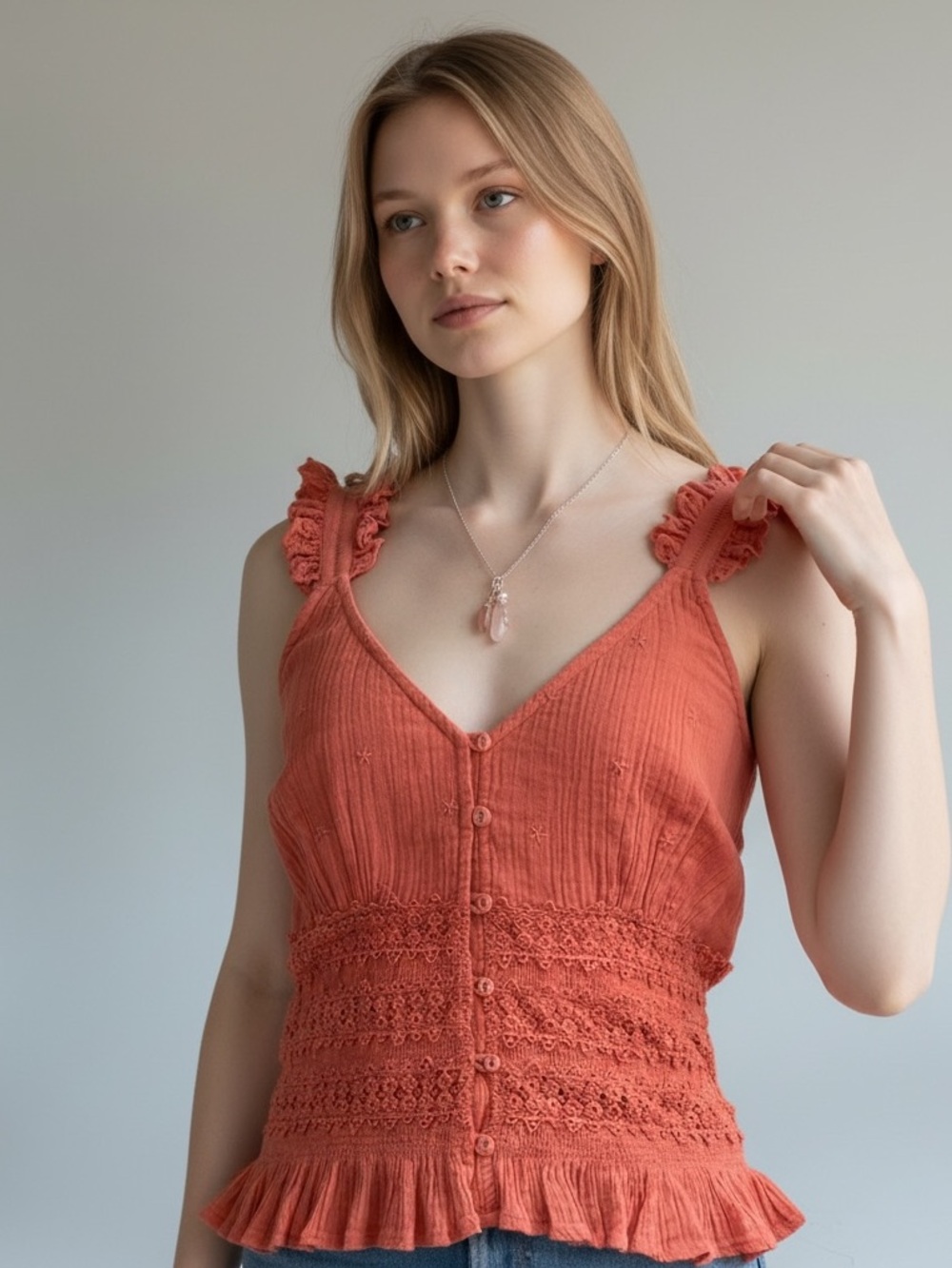Anthropologie forever That Girl Adella Cami Tank Top Small Coral Lace